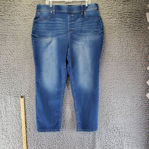 Terra & Sky Jeans Womens 1X 16W/18W Blue High Rise Stretch Denim Tapered Leg - Picture 1 of 10